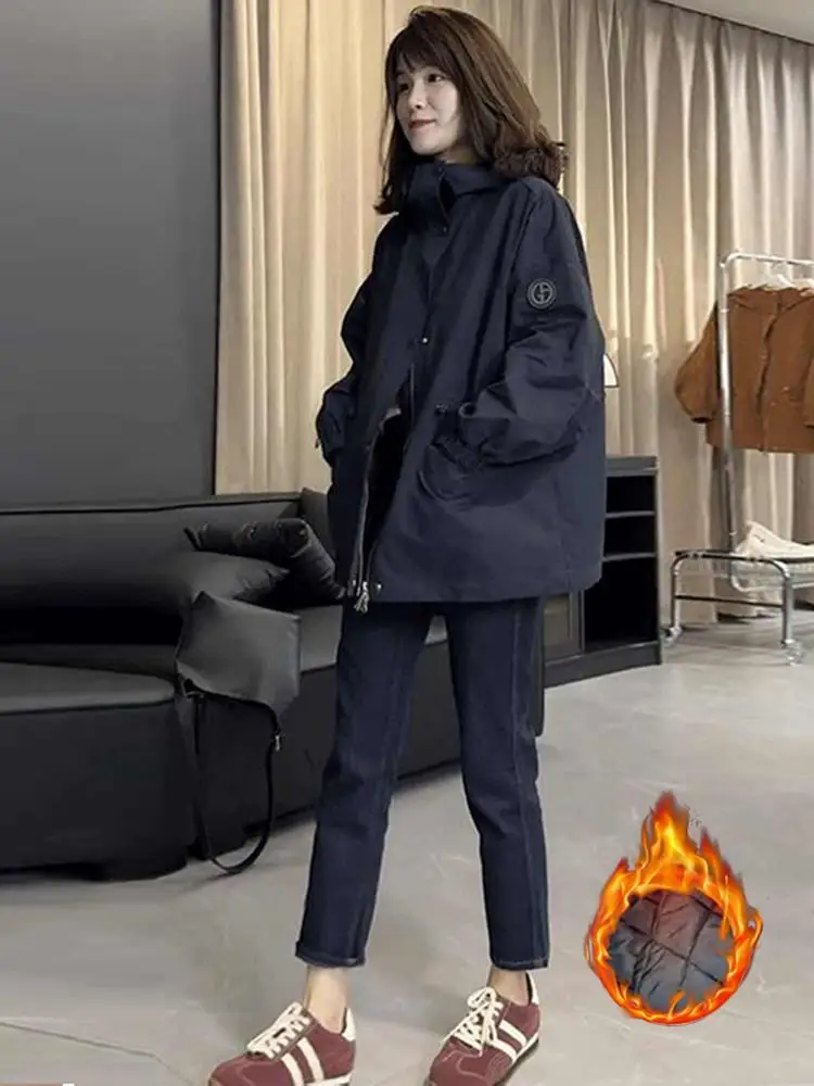 

Утепленная хлопковая куртка в корейском стиле для женщин: осенне-зимнее теплое модное свободное повседневное пальто средней длины, ветровка, хлопковое пальто