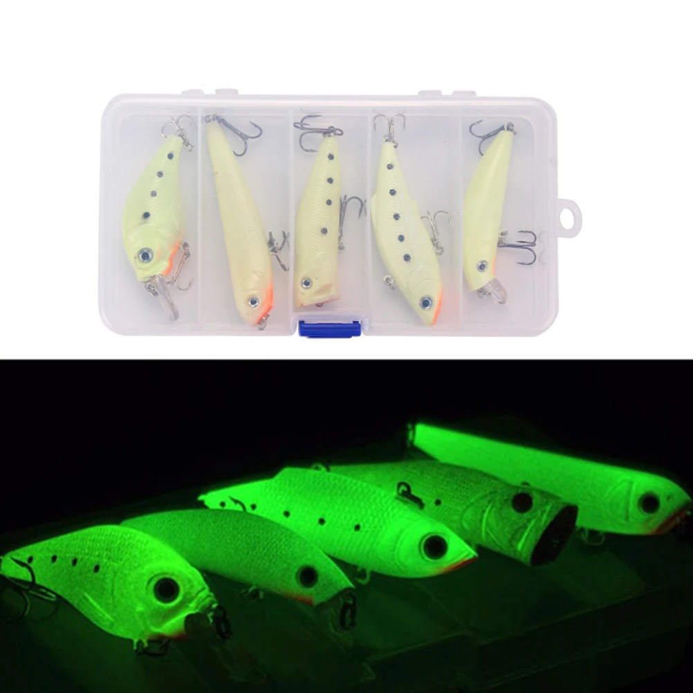

5 Pcs Night Glow Hard Baits Fishing Lures Life Like Simulation Bionic Tackle Accessories Real Fish Design Durable