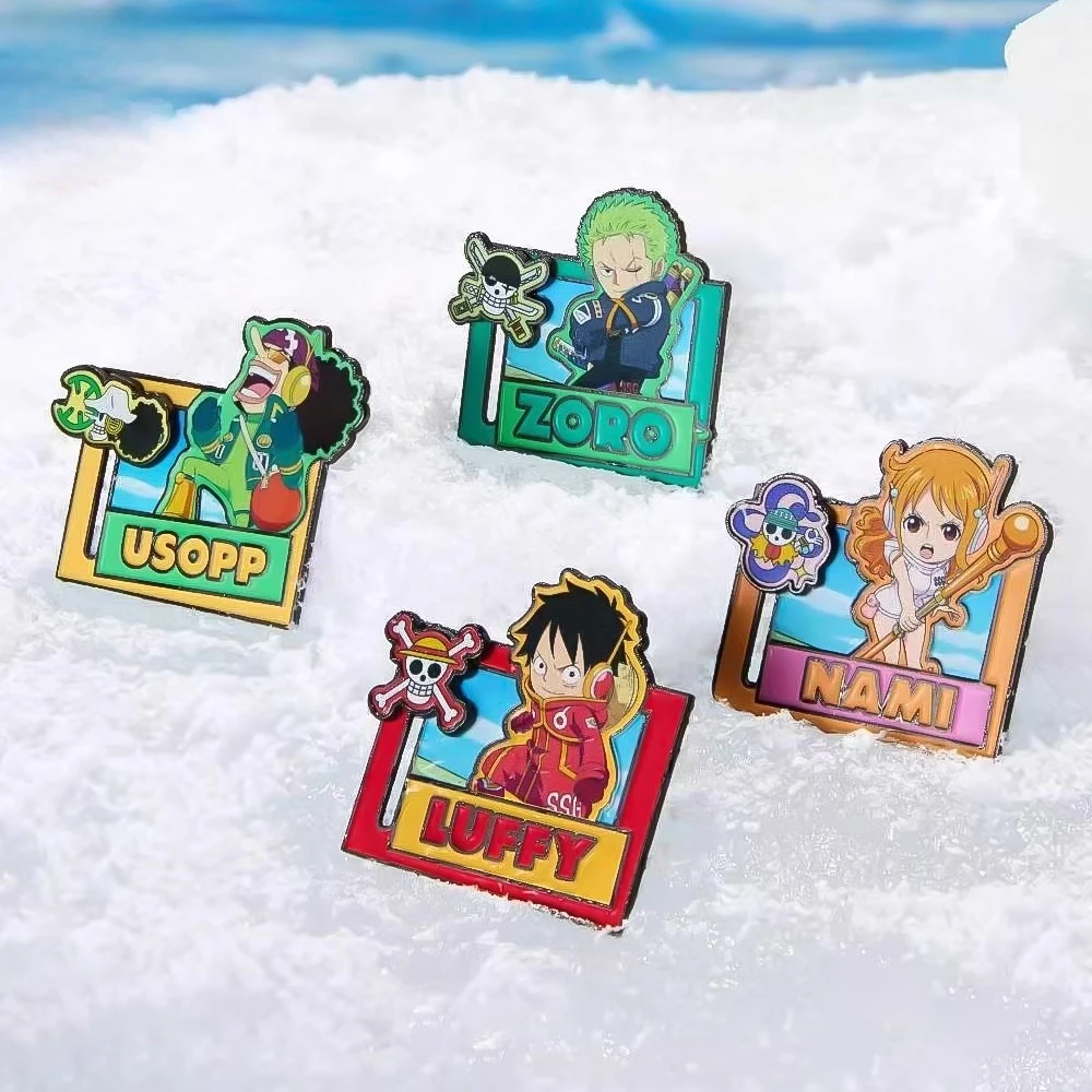 ONE PIECE Anime Sliding Metal Badge Collectible - Interactive Character Keychain for Fans, Durable Gift