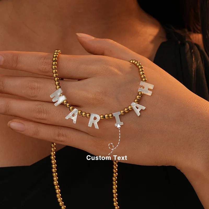 

2025 Custom stainless steel bead string letter necklace personalized custom english combination pendant clavicle chain gift