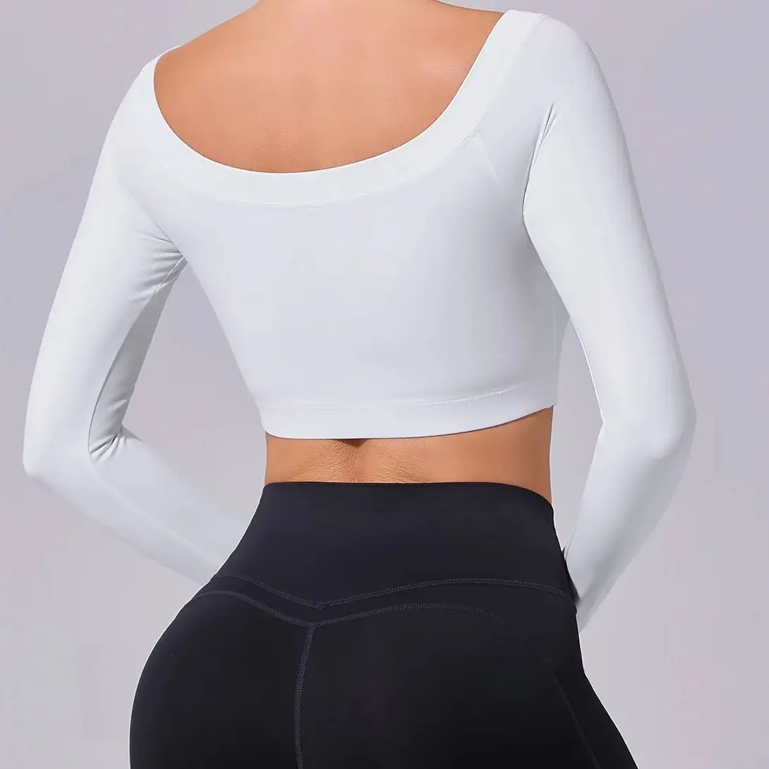 Women's Solid Sports Top Yoga T-shirts Off Shoulder Long Sleeve Gym Workout Running Shirts Sexy Women Quick Dry Gym Sport Wear