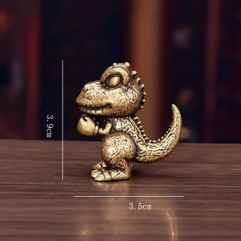 1 PC Creative Solid Brass Dinosaur Figurines Home Office Desk Tea Pet Hand Play Piece Craft Decoration Ornament Unique Present