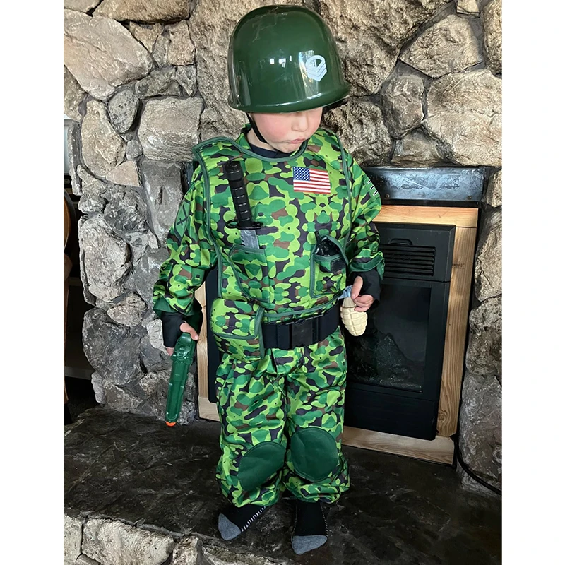 Boys Army Solider Halloween Fancy Dress Up Kids Special Forces Field Forest Camo Uniform Military Costume view 6