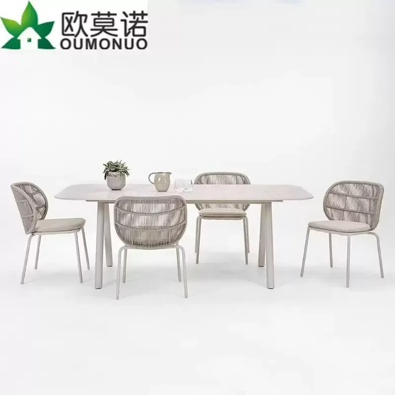 Outdoor Rock Slab Dining Table and 6 Chairs Set Villa Courtyard Garden Hotel Model Room Leisure Furniture Combination