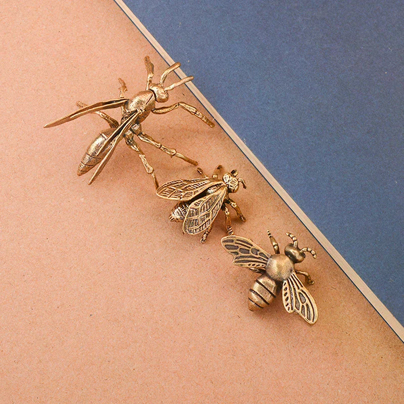1 Piece Miniature Simulation  Desk Ornament Brass Bee Figurines Table Tea Pets Antique Copper Crafts Home Decoration