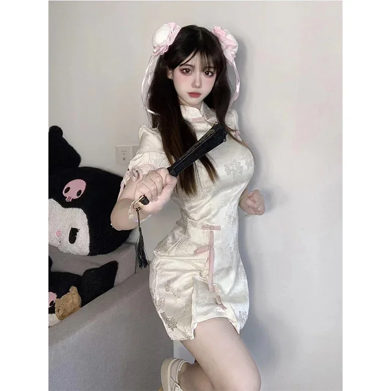 Kwjet women vintage dress cheongsam sweet slim Y2K Lolita gothic girls casual new fashion Harajuku sexy aesthetic female dress