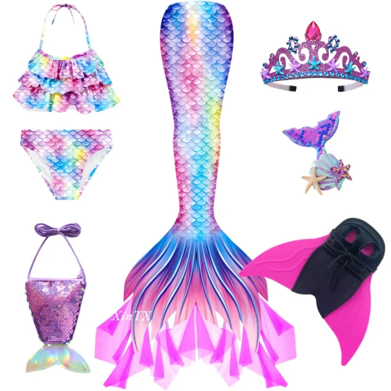 Nieuwe meisjes de kleine zeemeerminstaarten jongen memaid badpak bikini badpak halloween kostuum meisje kan monovin voor zwembad toevoegen