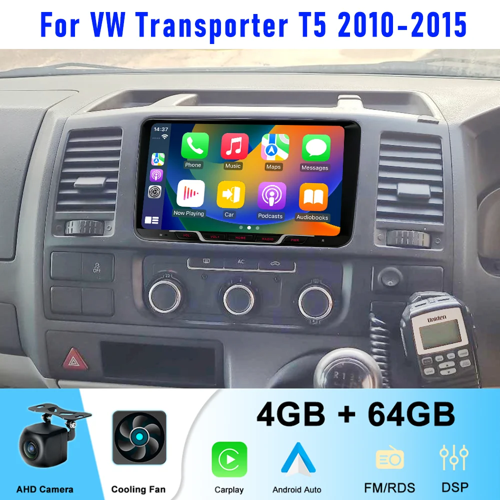 

9" 4+64GB For VW Transporter T5 2010-2015 Car Radio Wireless Carplay Android 15 Auto Head Unit Canbus Bluetooth Plug & Play