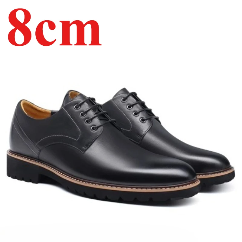 Invisible Inner Height Increasing Shoes for Men's Dress Shoes 8cm Elevator Wedding Genuine Leather Business Casual Derby Shoes