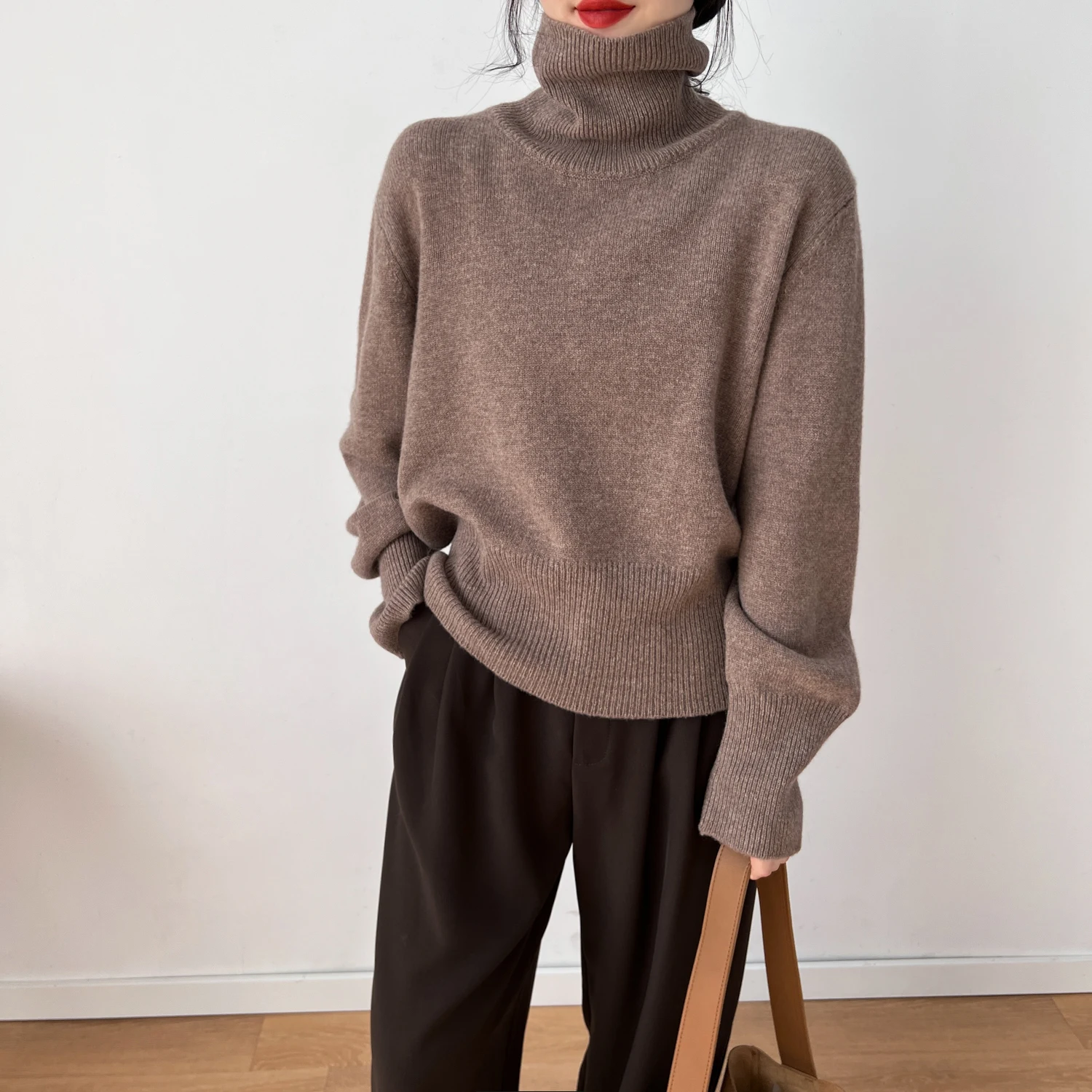 Damski sweter z kaszmiru Sweter damski Pullover z długim rękawem Casual Turtleneck Jesienno-zimowy sweter z kaszmiru
