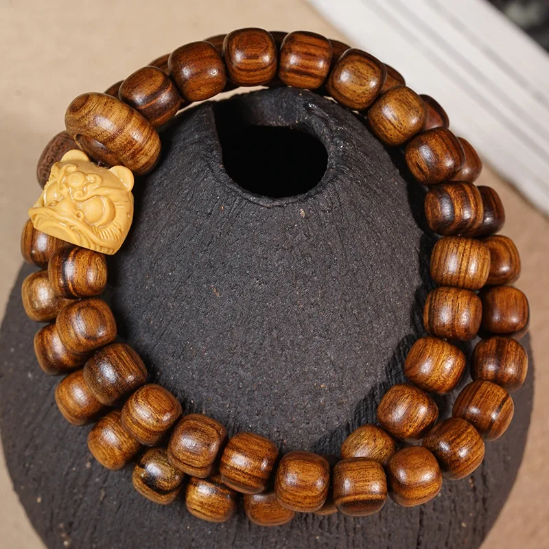Black rosewood vintage- beads double-loop DIY cultural toy , lion dance style Buddhist bead bracelet, unisex prayer
