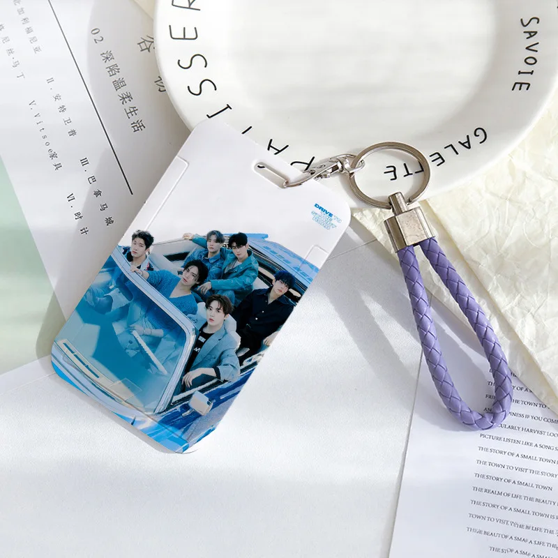 KPOP GOT7 ASTRO Push-pull Slide Sleeve Double-sided Color Printing Card Holder With Keychain Rope Star Surrounding Fans Collect