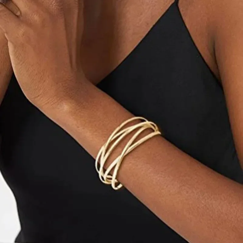 1Pcs Gold Plated Metal Wire Hollow Luxury Open Cuff Vintge Bracelet Women Teenager Girls Summer