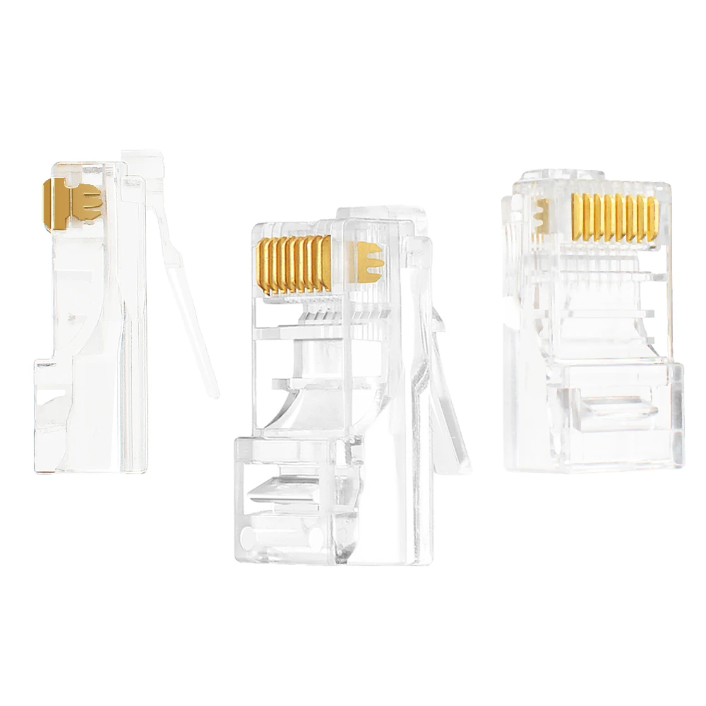 20/50/100pcs Cat6 Cat6e RJ45 Connector Module Plug 1000Mbps Ethernet Cables Adapter Gold Plated Network Crystal Heads