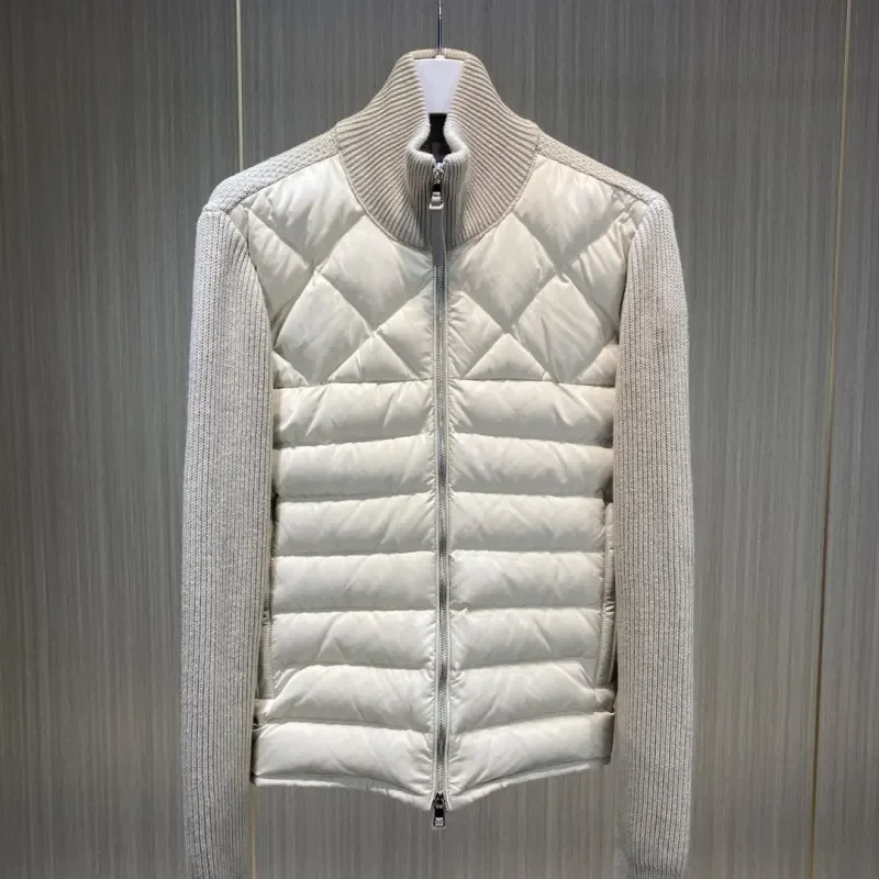 Herfst/Winter Heren Casual Donsjack Wollen Gebreide Splicing 95% Witte Ganzendons Effen Kleur Hoge Kraag Mode Veelzijdige Jas