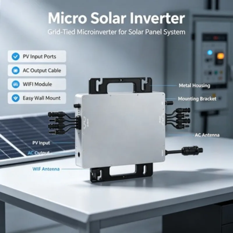 2000W Mini Solar Inverter Grid Tie DC To AC Converter For Balcony Photovoltaic Power Generation Household Energy Equipment