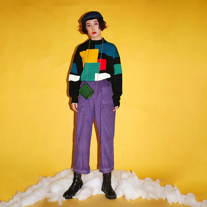 

Vintage Corduroy Straight Leg Pants High Waist Casual Trousers for Women Student Sle Loose Fit High Waist Straight Leg Pants