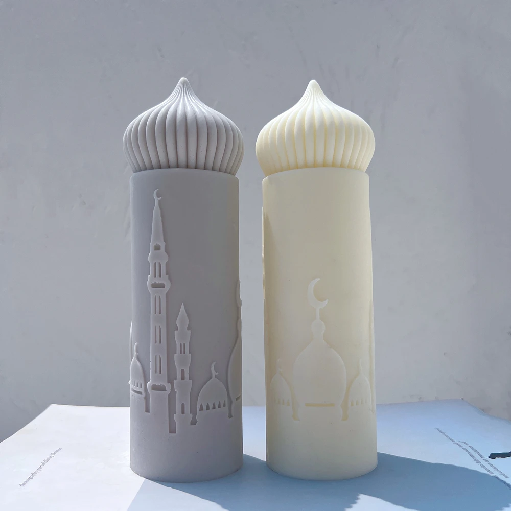 Two Designs Islamic Mosque Silhouette Candle Silicone Mold Ramadan Pillar Candle Mould Muslim Wax Home Decor Islamic Gift