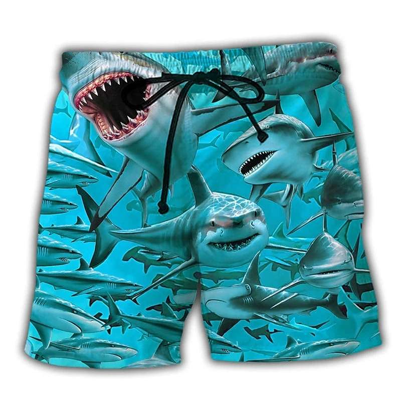 Horror Shark Graphic Bermudas Sea Animal Short Pants For Men Clothes Casual Hawaii Trunks Vacation Surfing Boardshorts Trousers