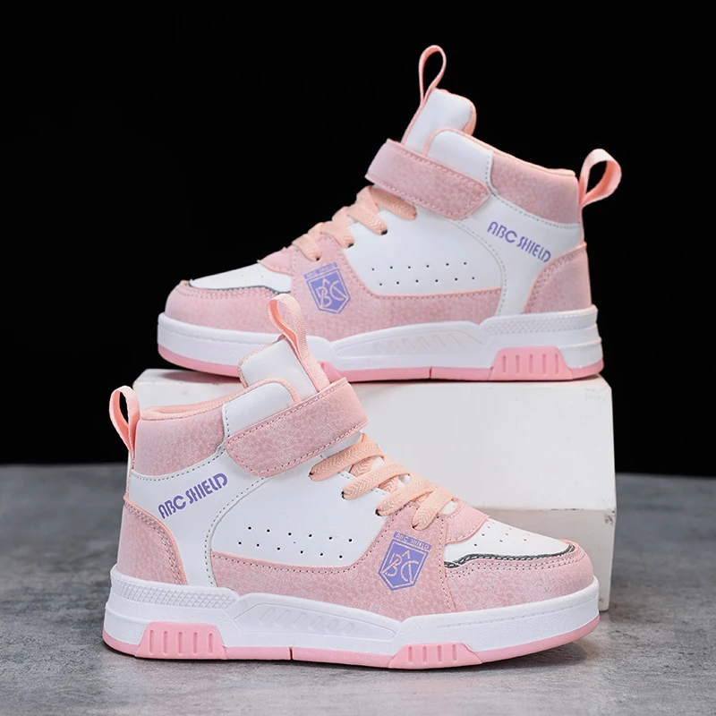 

Luxury Design Girls Shoes Autumn Children Sneaker Autumn PU Leather High Top Shoes for Kids Sports Tennis Fashion Girl Sneaker