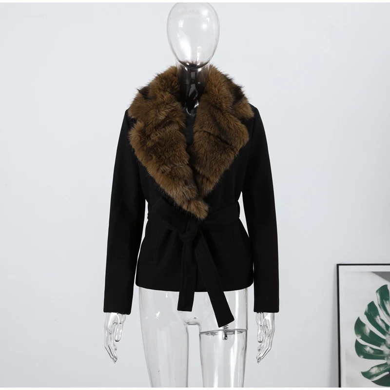 Vintage-Mantel mit Kunstpelzkragen und Schnürung, abgeschnittener Mantel, Gürtel-Taillenjacke, weiblich, 2025, warme Herbst-Winter-Outer, High-Street-Outfit – Detail 1