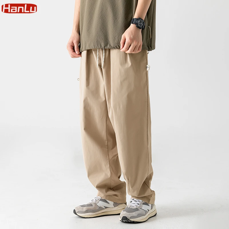 ผู้ชายขนาดใหญ่ Y2K Navy Cargo Sweatpants Baggy ขากว้างกางเกงซิป Drawstring กางเกง Streetwear