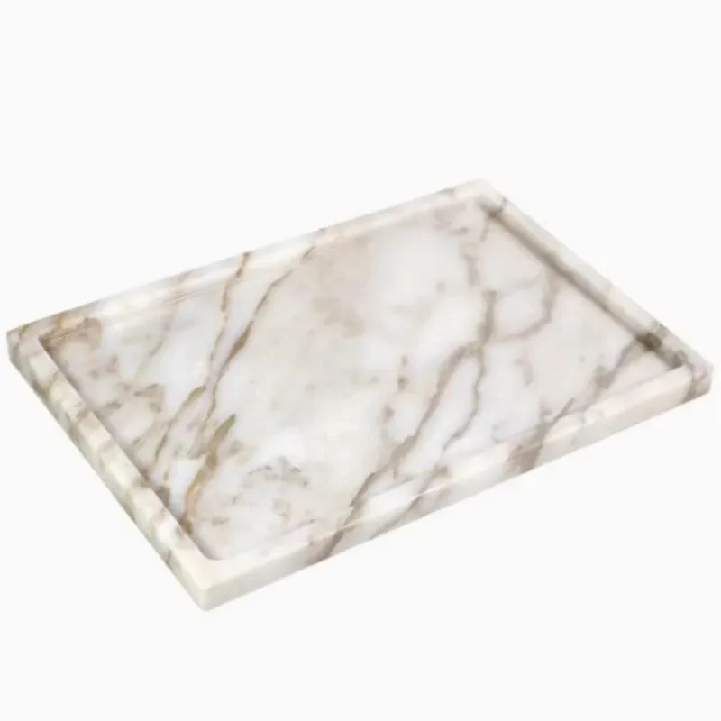 Rectangular Karakata Marble Serving Tray Polished Natural Stone Platter for Food Fruit Jewelry Display Waterproof Home Decor