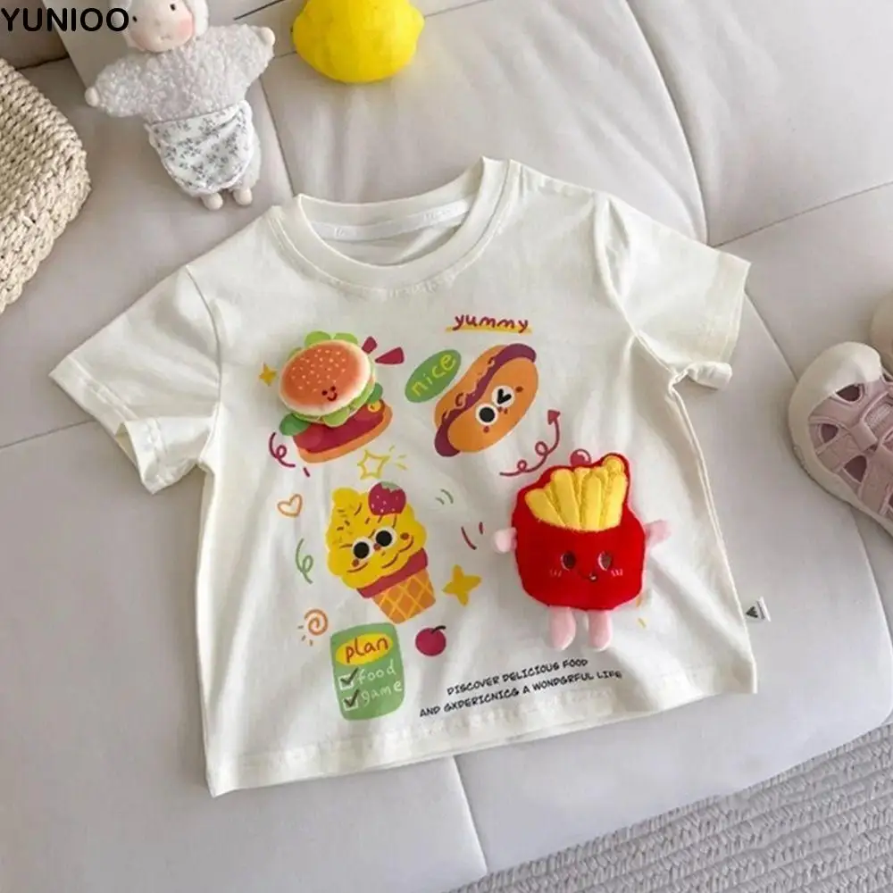 

Creative Children's Short Sleeves Cartoon Printed 3D Hamburger Children's Tees Breathable Pure Cotton Short Sleeve Tops