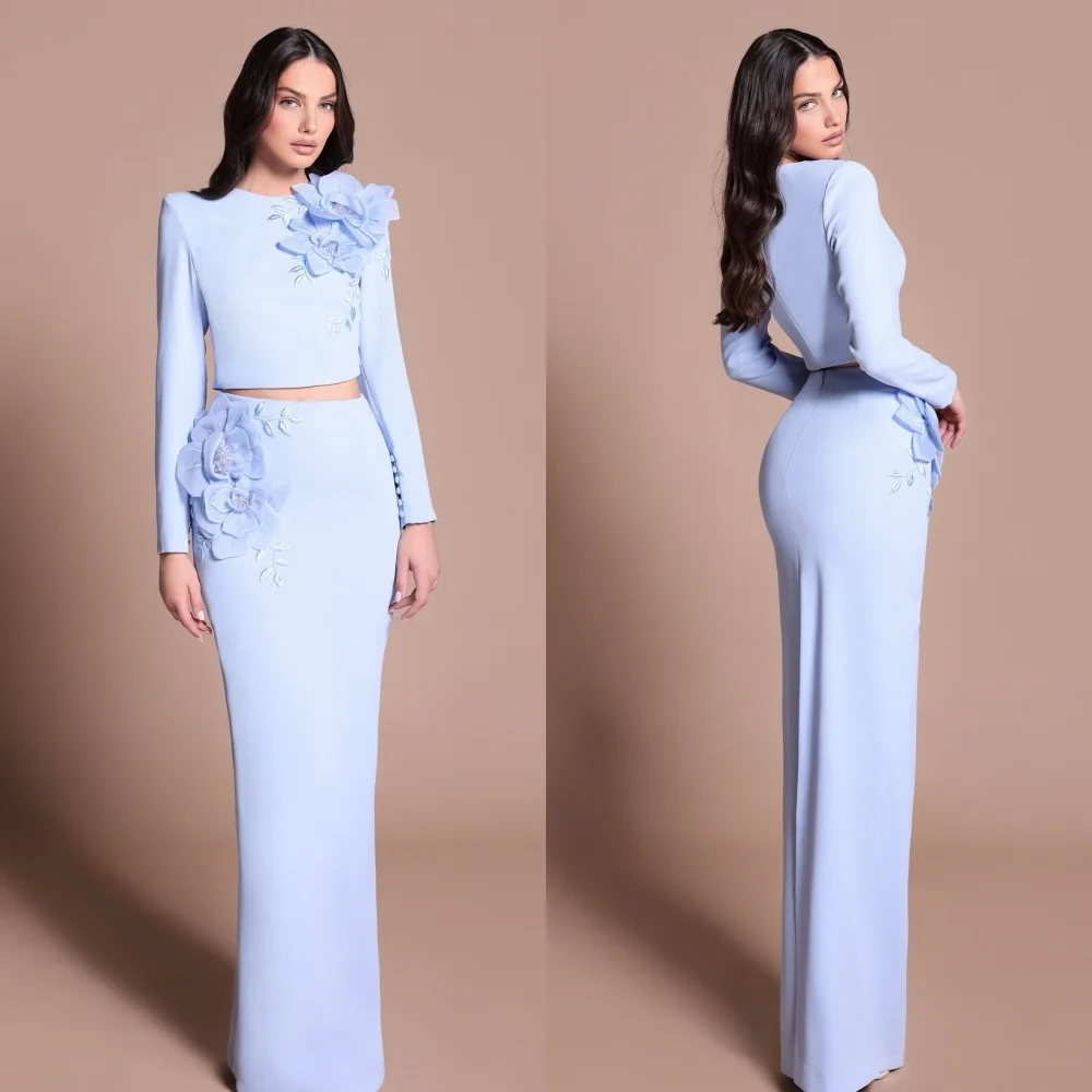 

Customized Classic Modern Style Jersey Embroidery Beading Handmade Flower Straight O-Neck Long Dresses Bespoke Occasion Dresses