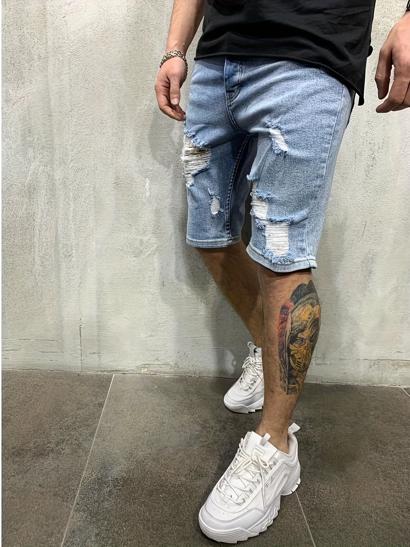 Men's Summer Breathable Ripped Denim Shorts, Stretchy Light-Colored Knee-Length Shorts with Unique Frayed Edges and Skin-Friendly Fabric, Suitable for Home Leisure, Daily Commuting, and Casual Gatherings with Friends, and Make a Great Gift for Men - view 5