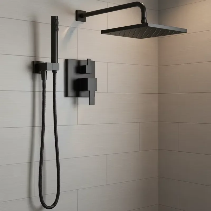 Double Handle Thermostatic Wall-Mount Shower Set with Stainless Steel Finish Brass Valve Core Rain/Massage/Jet Spray Patterns