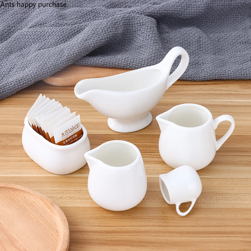 White Ceramic Jar Milk Jugs Sugar Bowl Milk Tank Sauce Spoon Steak Sauce Bucket Coffee Accessories Milk Cup Seasoning Pot Dish