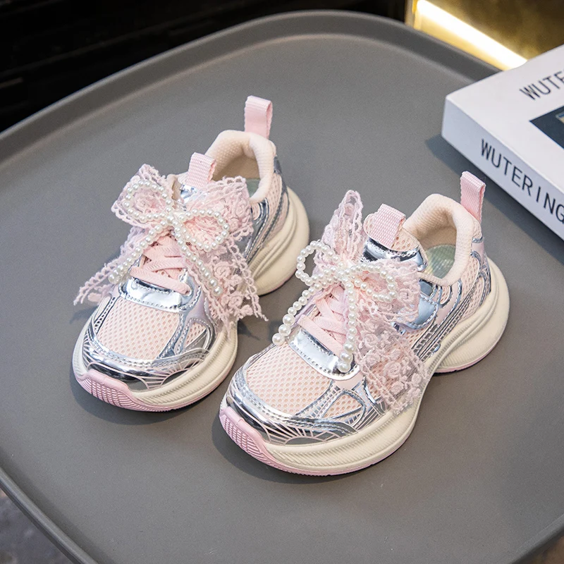 

2025 New Girls Sports Shoes Spring Autumn Pink Breathable Girls Casual Shoes Soft Non-slip Children's Single Shoes Детская Обувь