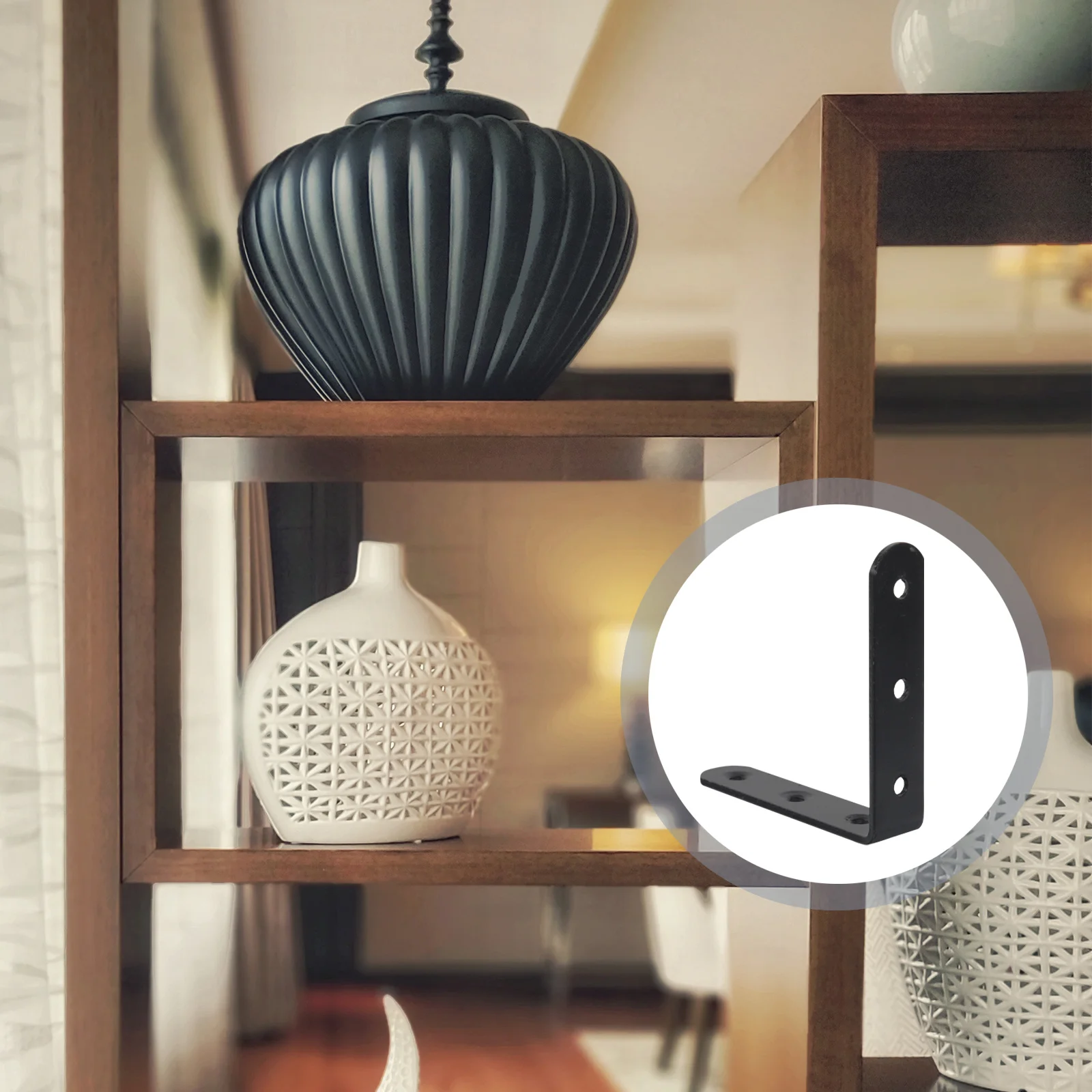 

10Pcs L Shape Corner Brackets Iron Black Heavy Duty Shelf Supports for Kitchen Bathroom Bedroom Office Furniture