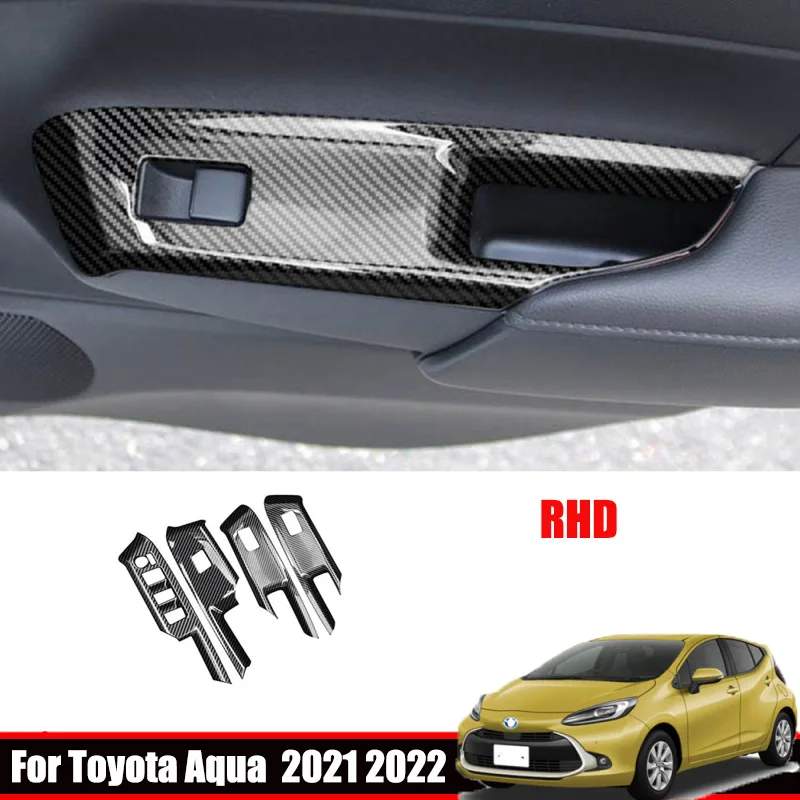 

RHD For Toyota AQUA 2021 AQUA MXPK10 11 15 16 SERIES ABS carbonfiber Window glass Lift Button control Switch Panel Frame Cover