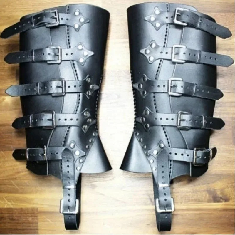 Medieval Leg Shin Guards Knight Warrior Armor Gaiter Boot Cover Spats Renaissance Costume Accessories Leather Strap Larp Greave