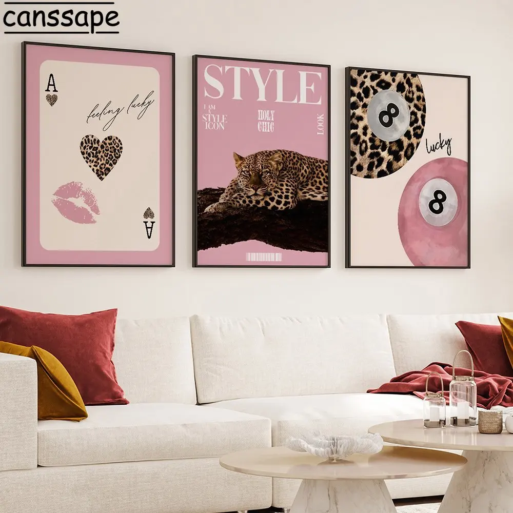 ليوبارد جدار ديكور بطاقة اللعب قماش اللوحة ليوبارد طباعة الوردي البلياردو 8 ملصق فني غرفة المعيشة ديكور غرفة نوم لا الإطار #1