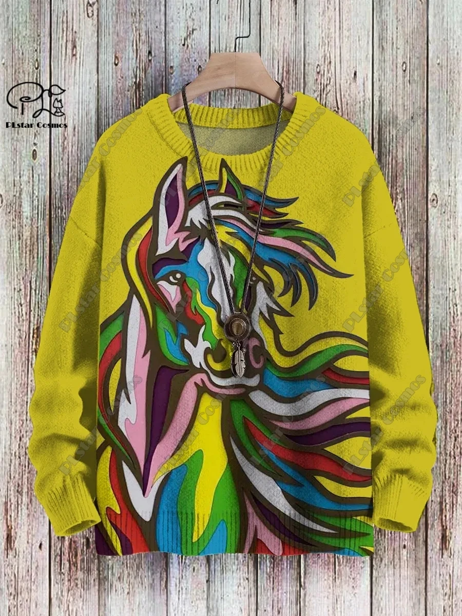 PLstar コスモス 新しい 3D プリント動物シリーズ馬柄醜いセーター冬ストリートカジュアルユニセックス