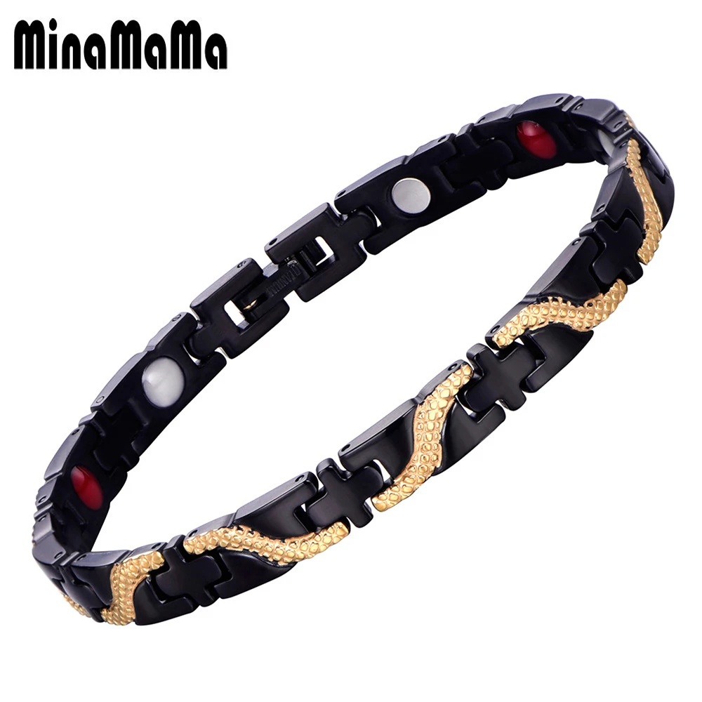 

Black Rose Gold Color Stainless Steel Germanium Magnetic Bracelet For Woman Men Dragon Design Bracelets Health Energy Jewelry