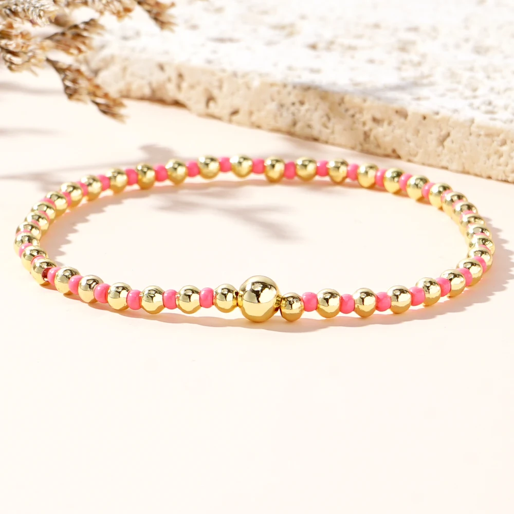 1pc New Arrival Colorful Glass Beads & 18K Gold Plated Copper Boho Fashion Bracelets Jewelry As Summer Luck Gifts For Women