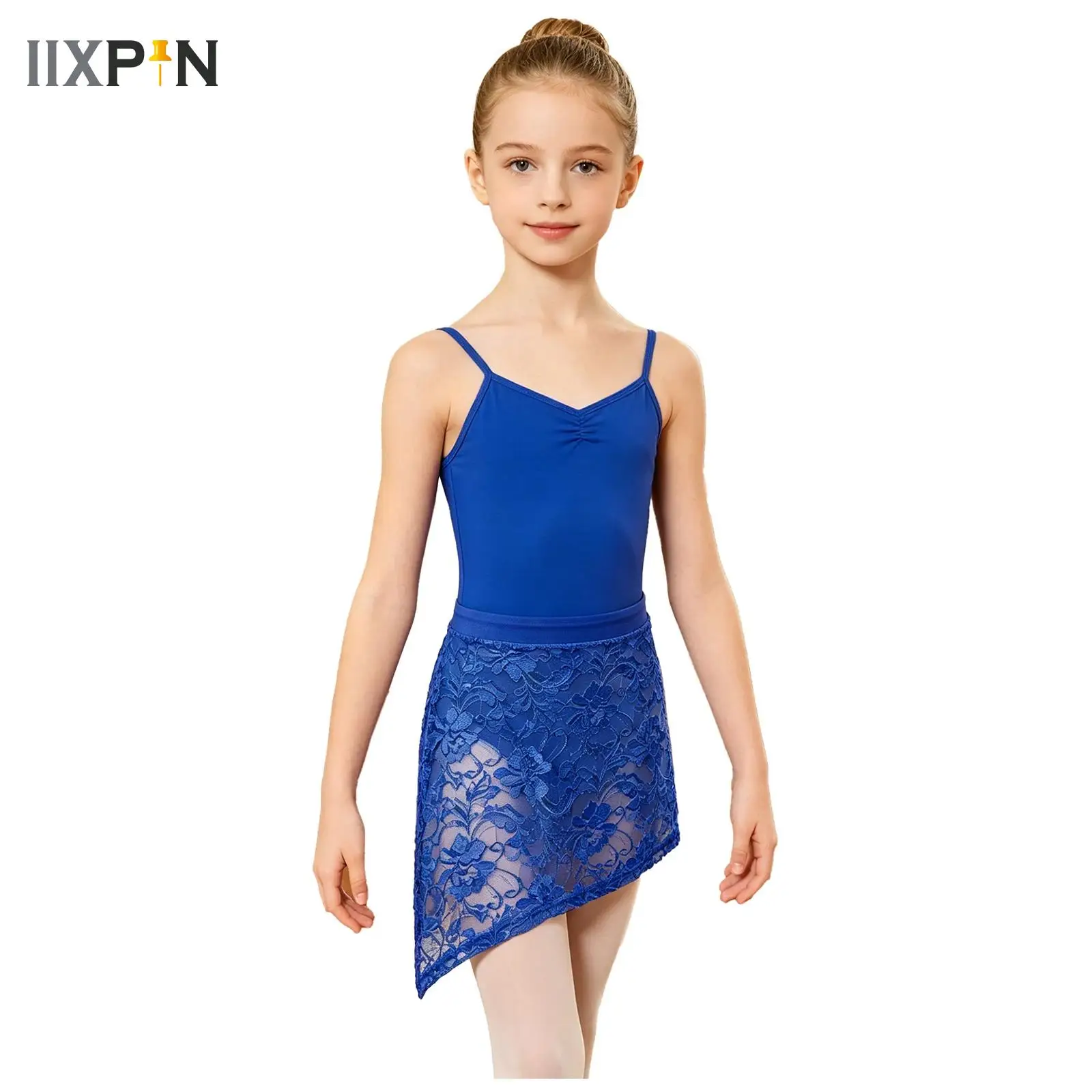 

Girls Ballet Skirts Lace Elastic Waistband Side Split Dance Skate Gymnastics Skirt Bottom Cover Elastic High Waist Mini Skirt