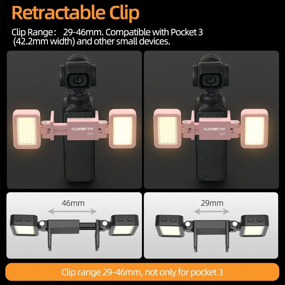 Double Lamp Fill Light Adjustable Rotatable LED Photography Lighting Lightweight 5-Level Dimming for DJI Osmo Pocket 3