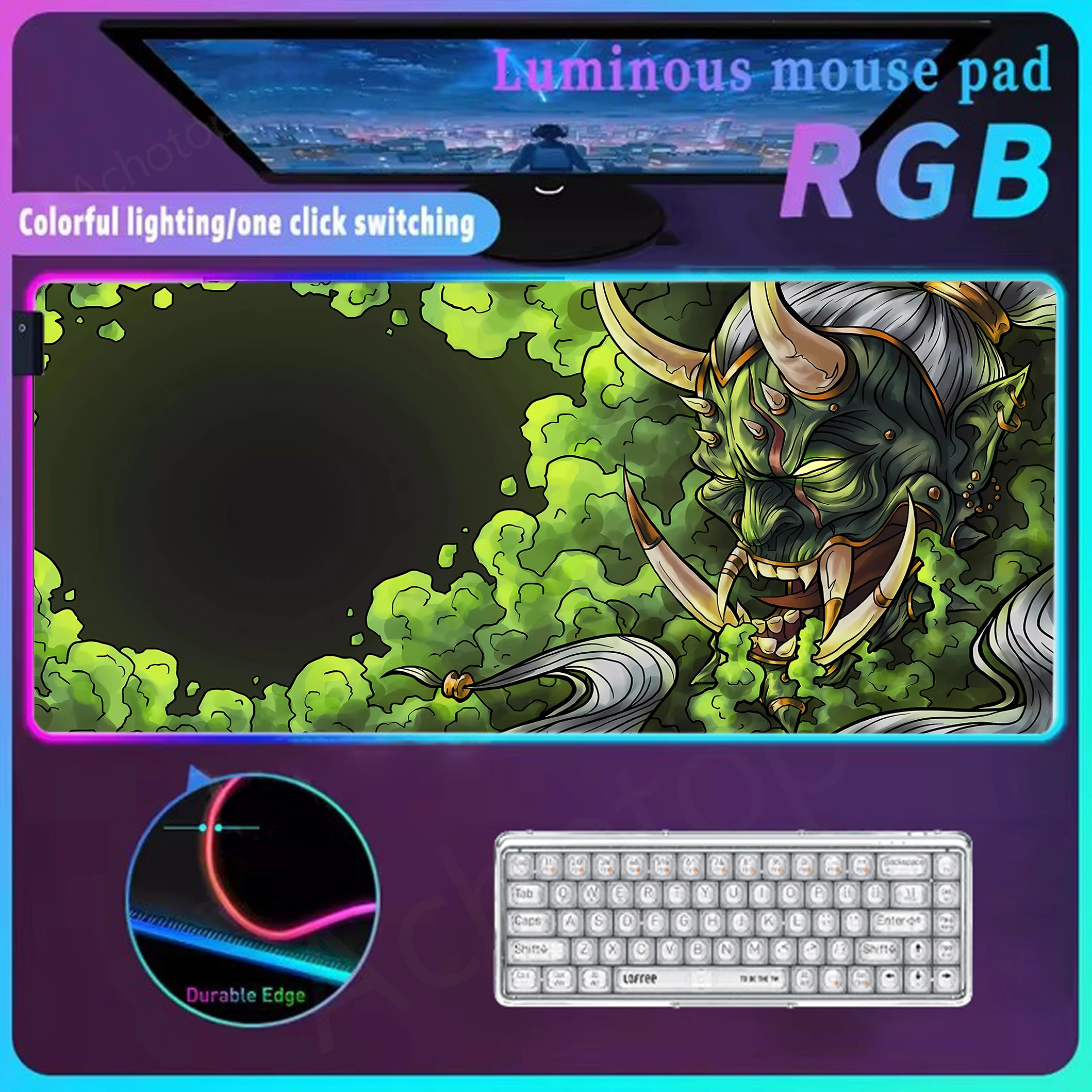 Japanese Oni Rgb Mouse Pad Alfombrillas Mousepad Gaming Glow Personality Table Mat Led For Table Carpet Extended Luminous Pads