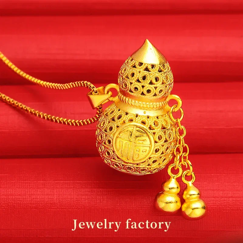 

Pure 100% Copy Real 999 Gold 18k Women's Gilded Necklace Collar Sweater Chain Treasure Gourd Woven Pendant for Women's Gifts