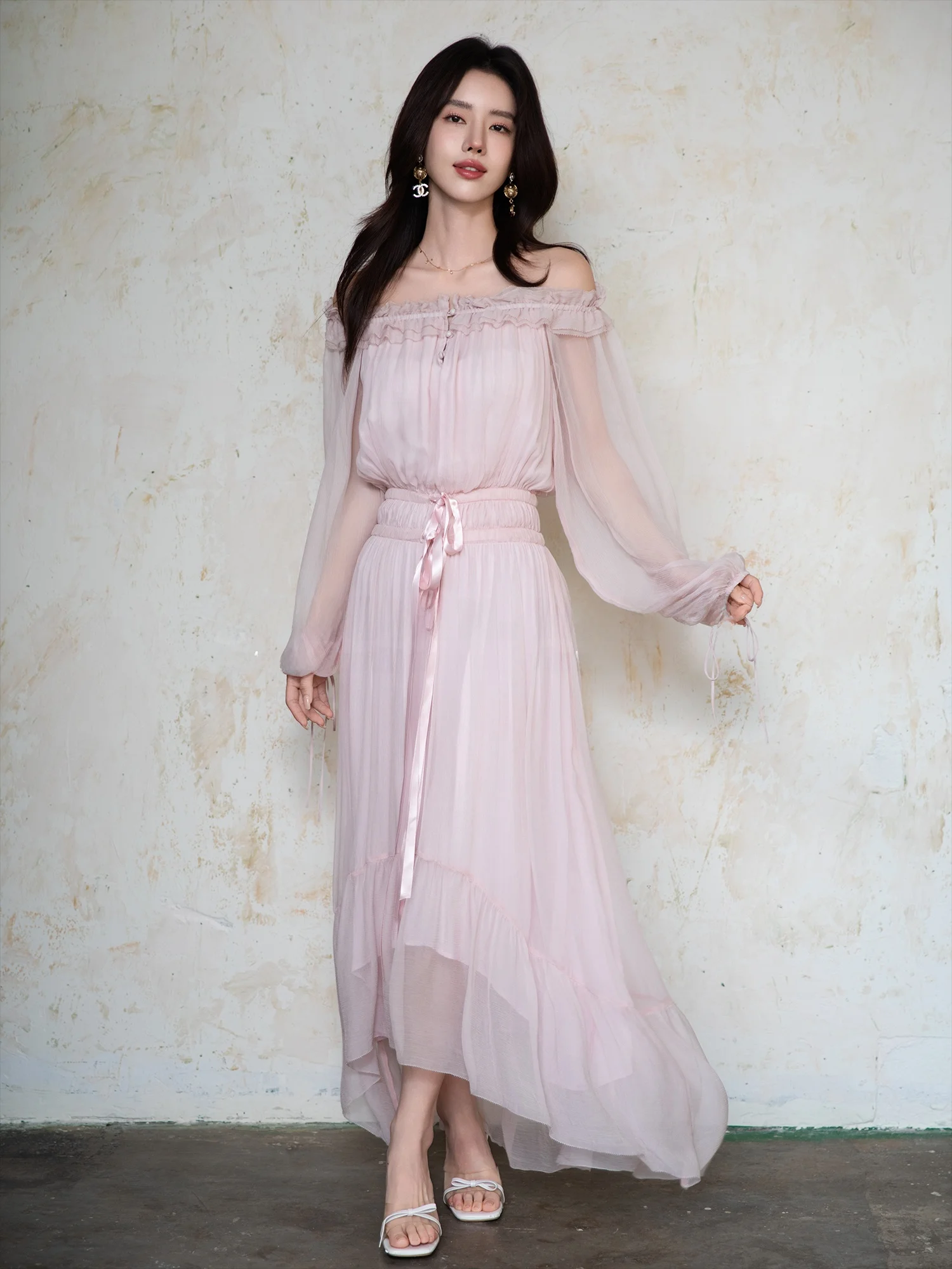 

Romantic Waist-Cinching Silk Dr Women's High Waist A-Line Skirt Sle Summer Casual Wear Touchin Haute Muses Collection
