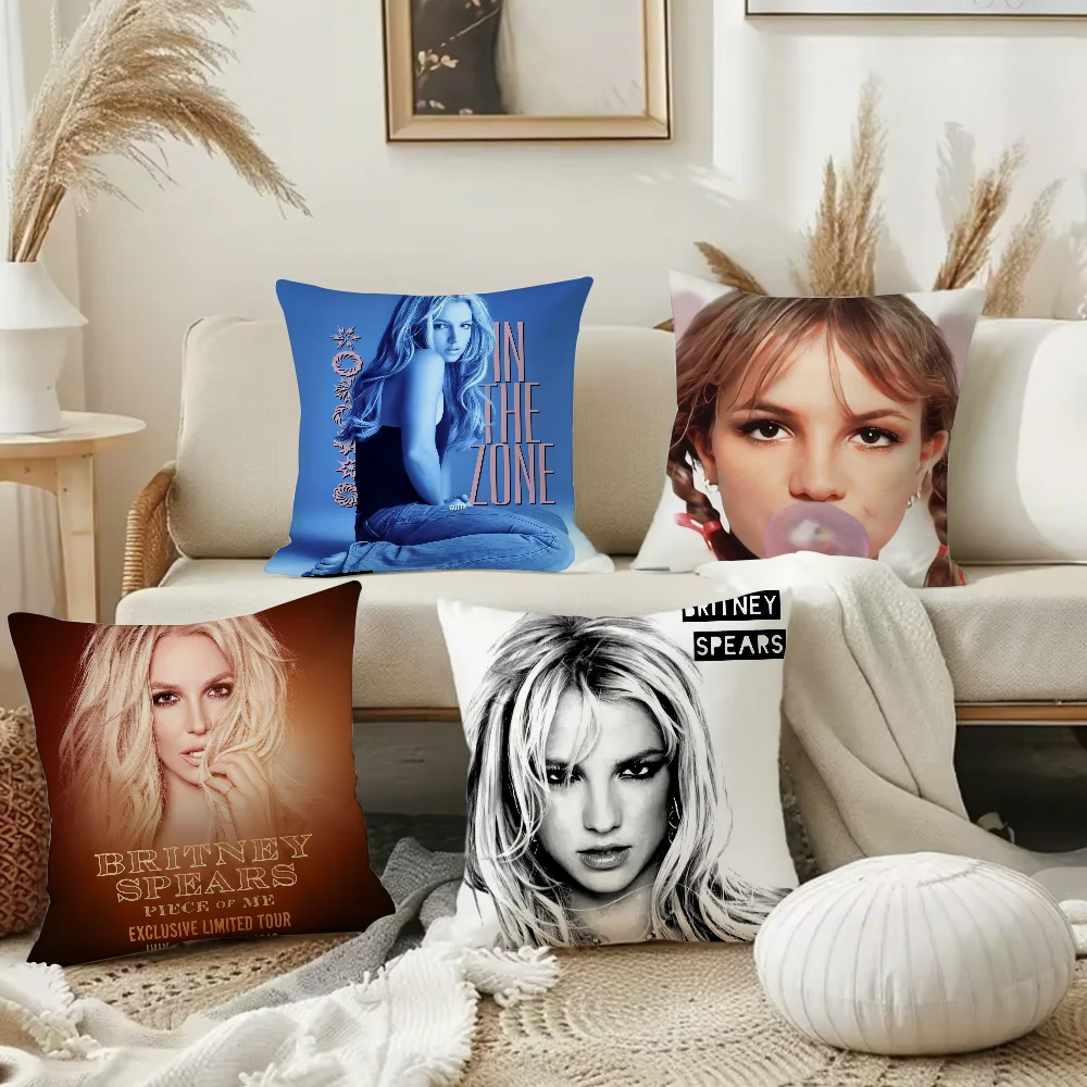Singer B-britney S-spears Pillow Case Square Double-Sided Printing Short Plush Sofa Cushion Cover Bedroom Bedside Pillow