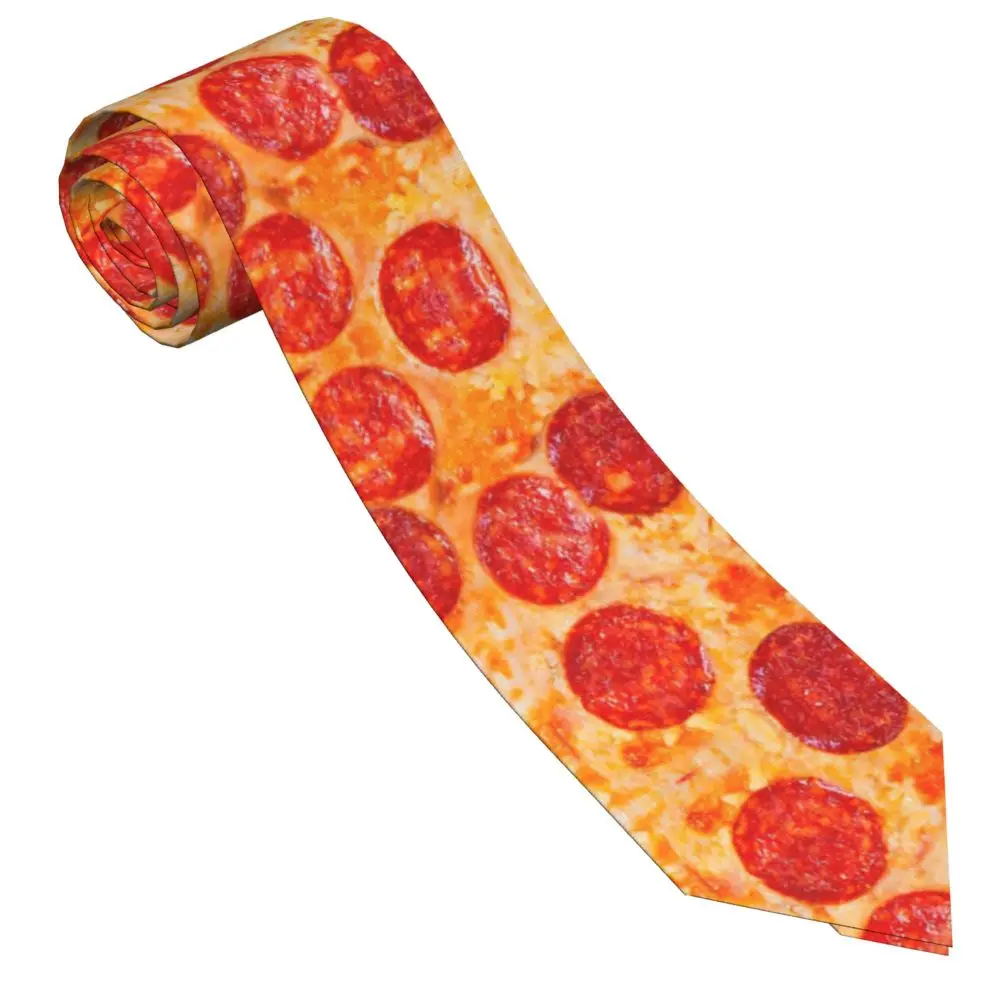 Pepperoni Pizza Unisex Neckties Slim Polyester 8 cm Narrow Food Funny Italian Neck Ties for Mens Suits Accessories Office