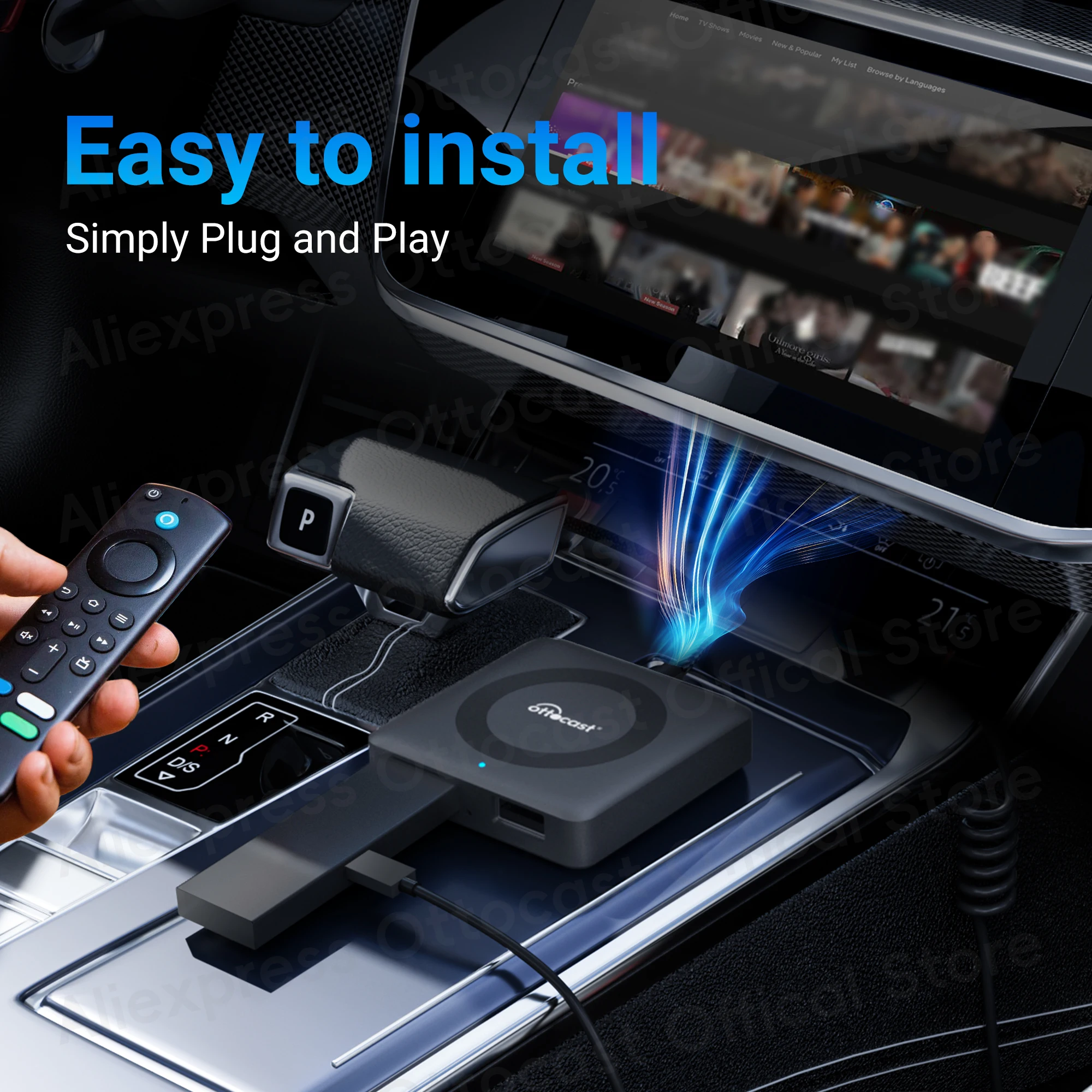 OTTOCAST adaptor mobil TV Mate C4, nirkabel Android Auto CarPlay mendukung untuk input HDMI konverter Video untuk stik TV konsol Game