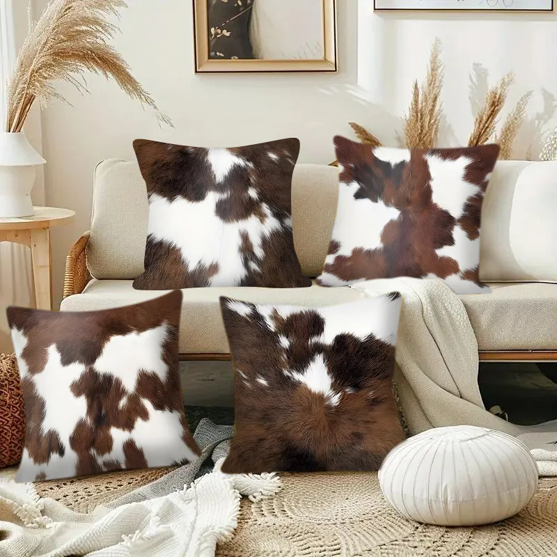 VIKAMA Kissenbezug aus Kunstfell mit Rindsleder-Textur, Tierdruck, moderner Stil, Wohnzimmer, Sofa, dekorativer Kissenbezug