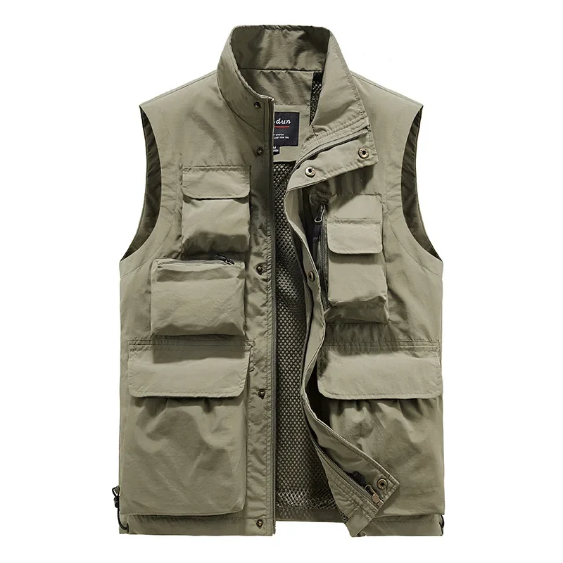 

2024 New Men Outdoor Vest Multi-Pocket Solid Color Fishing Director Reporter Work Waistcoat Photography Casual Vest Jacket Male